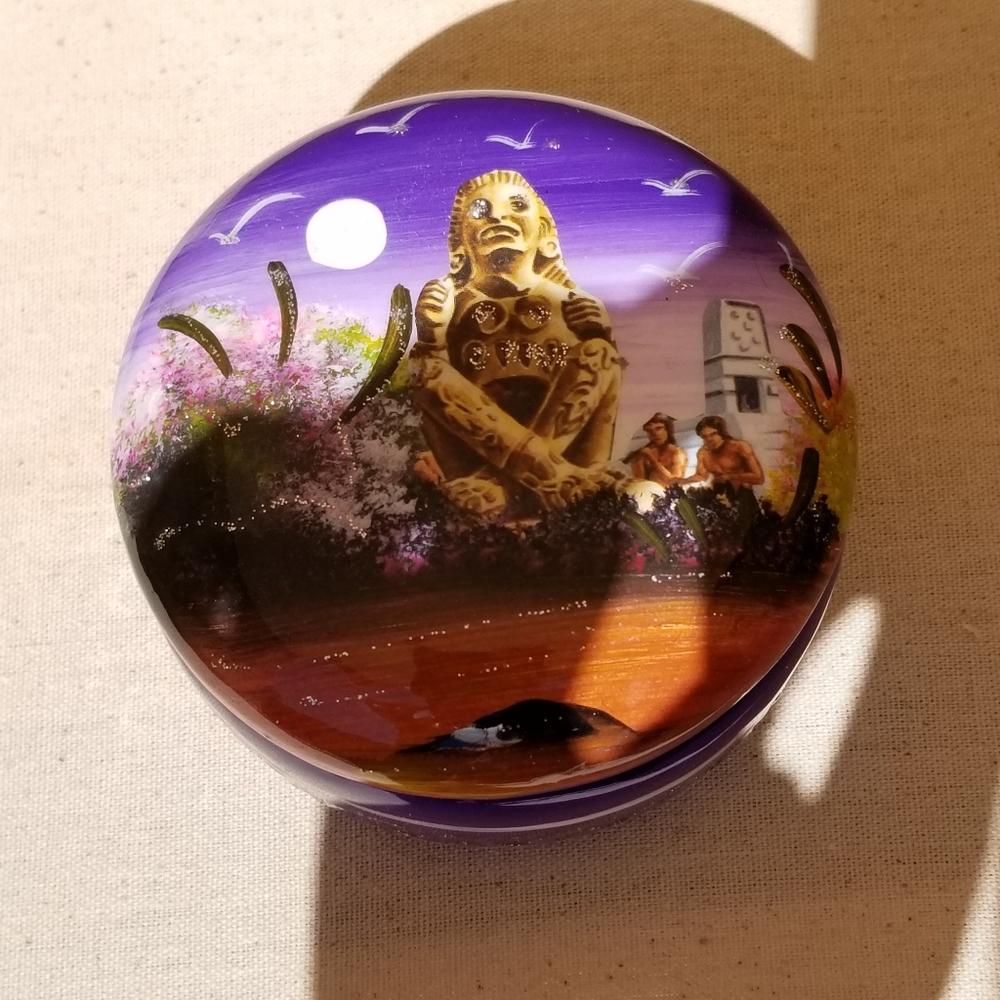 ✅NWT Rare Mexico Handpainted Aztec Pottery Box Vintage Collectible Handmade 1124 - Picture 5 of 9